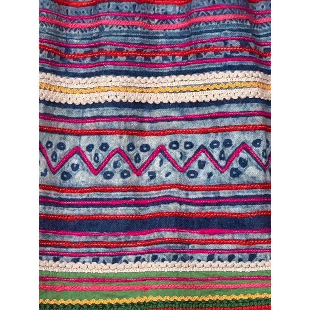 Lucky Brand Boho‎ Embroidered Cotton Midi Skirt Blue Red Pink Striped Medium